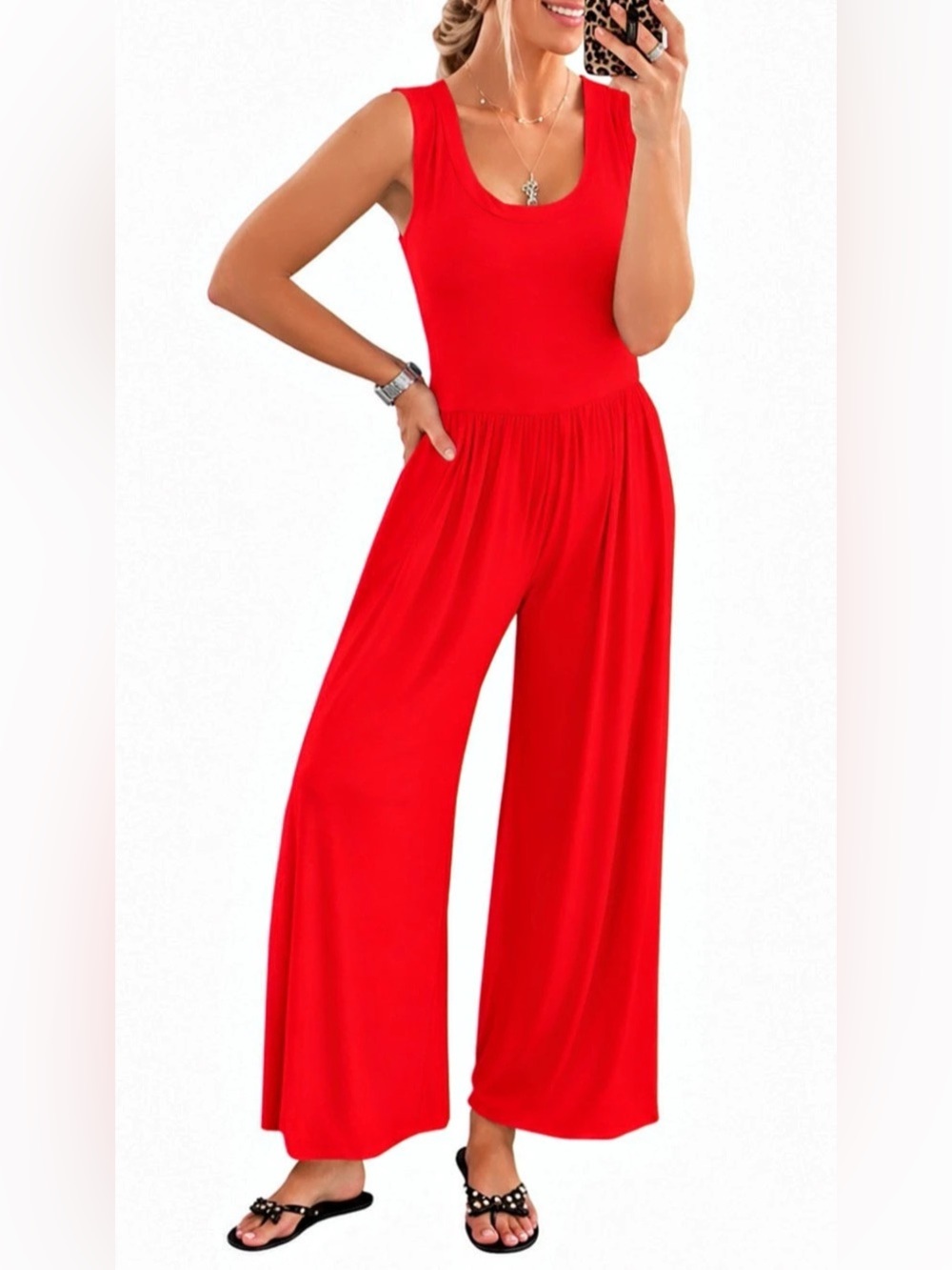 YUENIU Women's Casual Jumpsuit New Solid Color Loose Sleeveless Jumpsuit